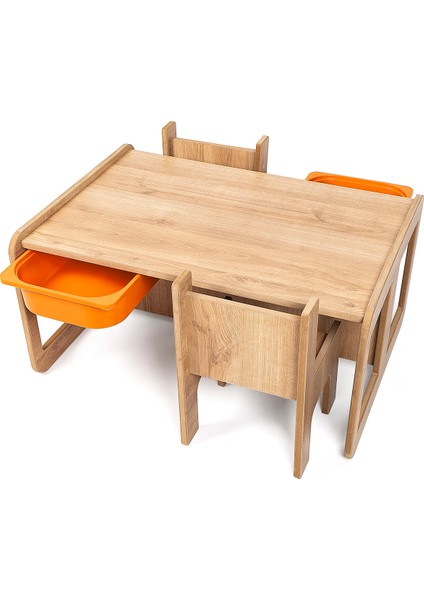 2 Kişilik Çekmeceli Oyun, Aktivite, Etkinlik Masası, Ceviz-Turuncu, 18MM Mdf fiyatları