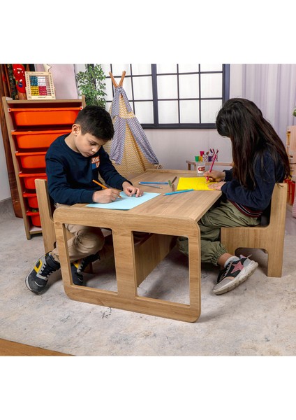 2 Kişilik Çekmeceli Oyun, Aktivite, Etkinlik Masası, Ceviz-Turuncu, 18MM Mdf fırsatları