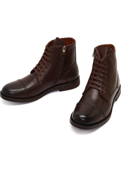 Erkek Kahverengi Bağcıklı Fermuarlı Deri Casual Bot 25WFD724018 modelleri