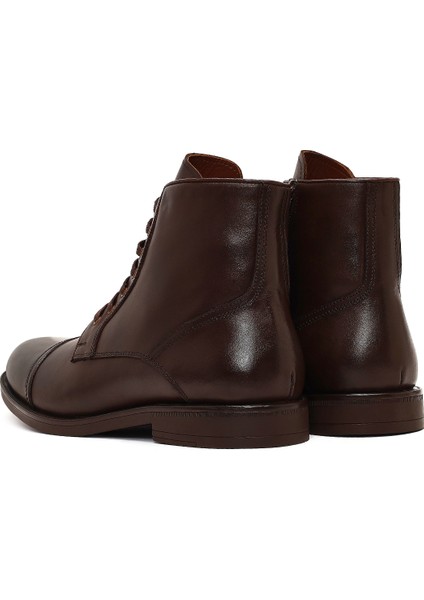 Erkek Kahverengi Bağcıklı Fermuarlı Deri Casual Bot 25WFD724018