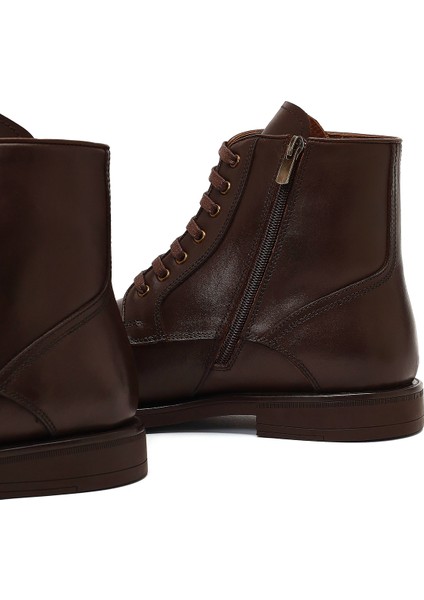 Erkek Kahverengi Bağcıklı Fermuarlı Deri Casual Bot 25WFD724018