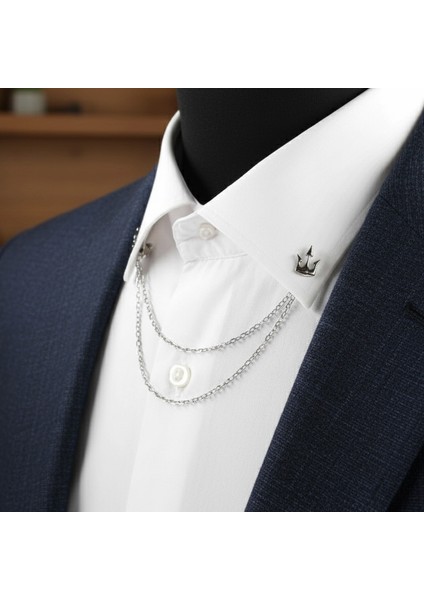 Gümüş Renk Poseidon Mızrağı Zincirli Gömlek & Ceket & Damatlık & Yaka Iğnesi fiyatları