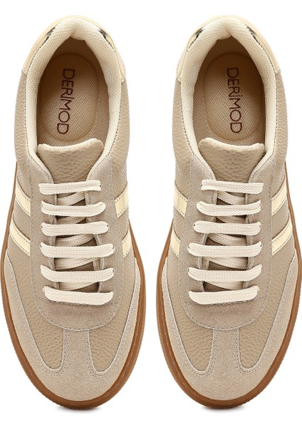 Kadın Bej Bağcıklı Kalın Tabanlı Sneaker 25AFE145414