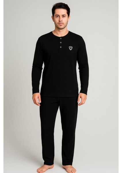 Erkek 65109 Uzun Kol % 100 Pamuk Pijama Takımı Siyah
