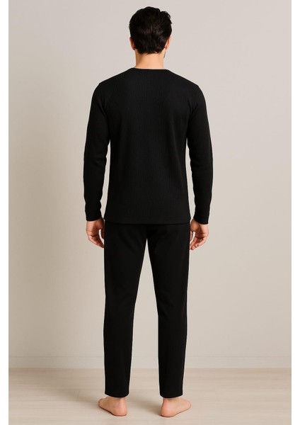 Erkek 65109 Uzun Kol % 100 Pamuk Pijama Takımı Siyah fiyatları
