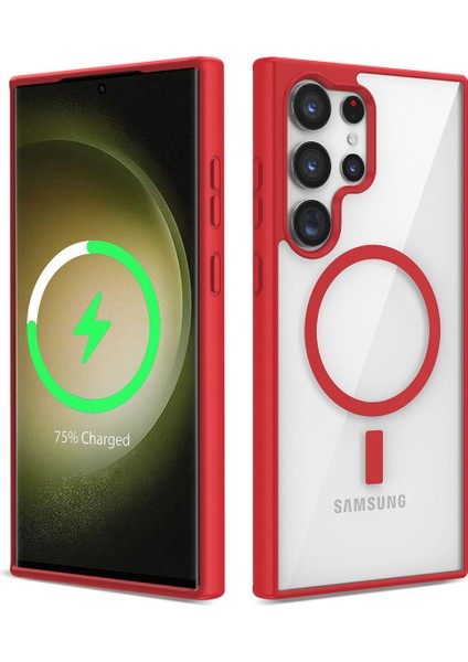 Galaxy S23 Ultra Kılıf Magsafe Wireless Şarj Özellikli Silikon Mrsa Ege Kapak-Koyu Kırmızı