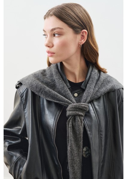 Kare Yaka Bağlamalı Triko Atkı Antrasit