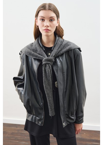 Kare Yaka Bağlamalı Triko Atkı Antrasit fiyatları