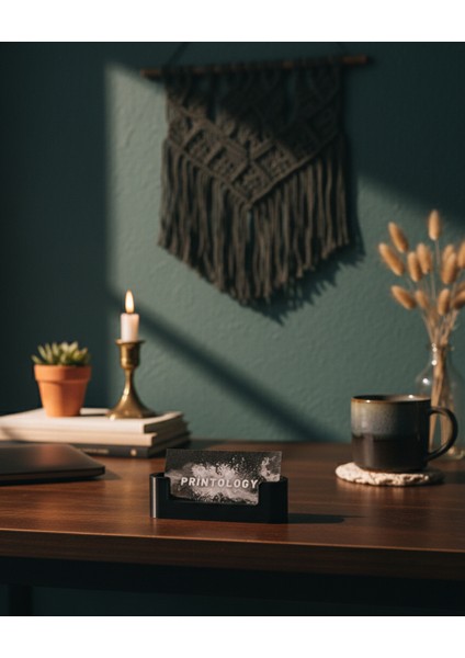 3D Baskı Kartvizit Standı Siyah Masaüstü Şık Ofis Organizer Kartlık Kart Tutucu Aparat