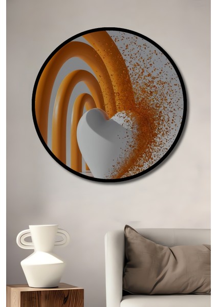 Turuncu Gökkuşağı Kalp Yağlı Boya Görünümlü Ahşap Dekoratif Tablo Yuvarlak Tablo fiyatları