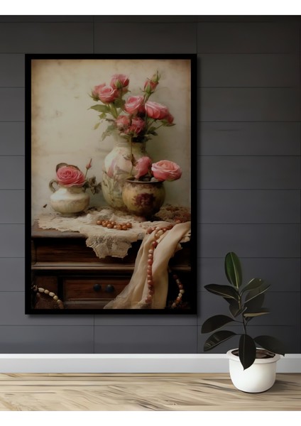 Romantik Gül Demeti Yağlı Boya Görünümlü Dekoratif Ahşap Tablo Dikdörtgen Tablo fiyatları