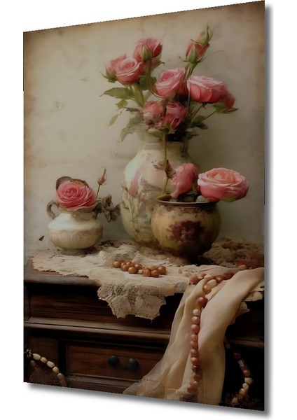 Romantik Gül Demeti Yağlı Boya Görünümlü Dekoratif Ahşap Tablo Dikdörtgen Tablo modelleri