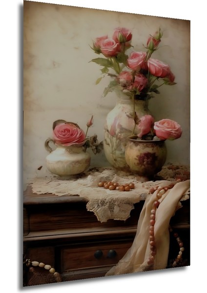 Romantik Gül Demeti Yağlı Boya Görünümlü Dekoratif Ahşap Tablo Dikdörtgen Tablo fırsatları