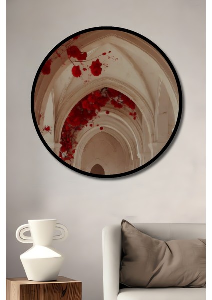 Kırmızı Güllerle Bezenmiş Gotik Koridorda Gelin Tablosu Yuvarlak Tablo fiyatları