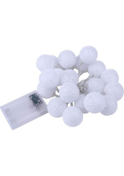 2m 10'lu Işıklı Beyaz Top Dekoratif Süs