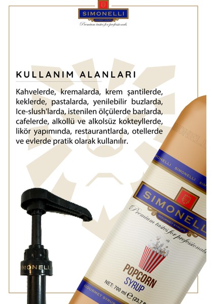 Kahve ve Kokteyl Şurubu Patlamış Mısır Aromalı 700 ml + Pompa modelleri