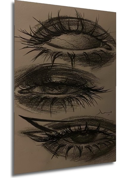 Kara Kalem Görünümlü Göz Detayları Modern Sanat Ahşap Dekoratif Tablo Dikdörtgen Tablo fırsatları