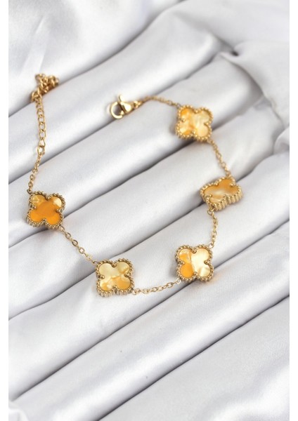 316L Çelik Gold Zincir Sarı Yonca Bileklik - TJ-BB7906