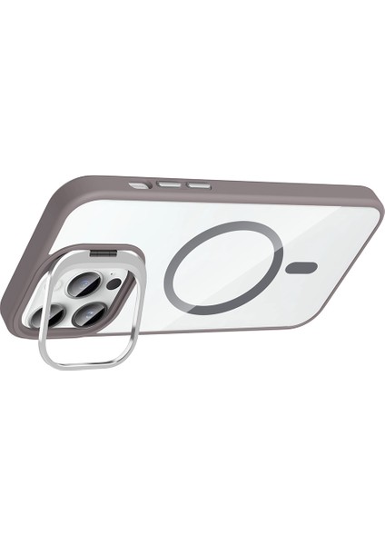 iPhone 14 Pro Max Kılıf Standlı ve Kamera Lens Hediyeli M-Safe Şarj Özellikli Mrsa Etro Kapak - Siya