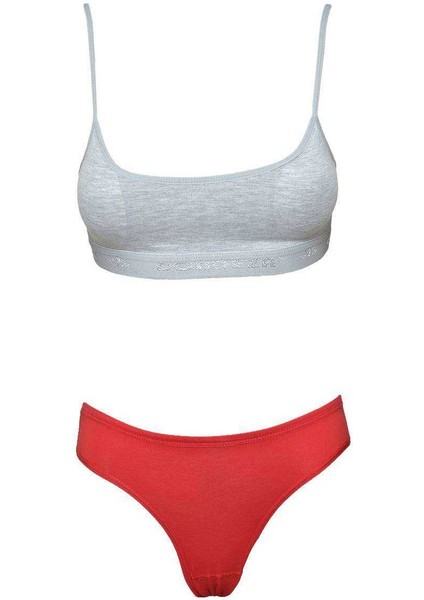 Pedli İp Askılı Yarım Atlet Büstiyer Külot Takım Gri Kırmızı fırsatları