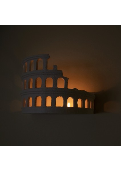 LED Işıklı Kolezyum Duvar Dekoru – 3D Tasarım Tarihi Yapı Şamdan / Mumluk