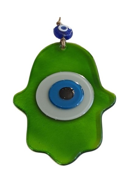 Nazar Boncuklu Yağ Yeşili Renginde Fatma Ana Bereket Eli Cam Duvar Süsü modelleri