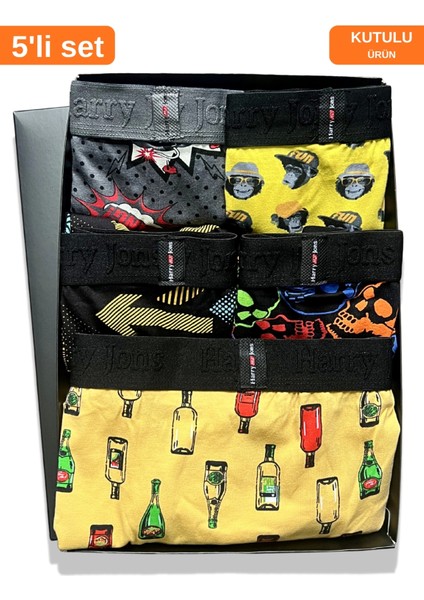 Erkek 5'li Desenli Renkli Pamuklu Premium Paket Boxer