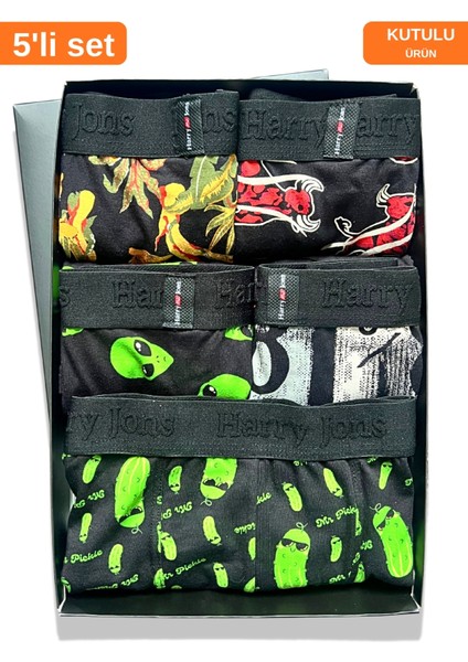 Erkek 5'li Desenli Renkli Pamuklu Premium Paket Boxer