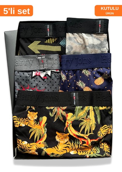 Erkek 5'li Desenli Renkli Pamuklu Premium Paket Boxer