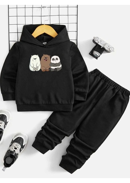 Punıx Kıds Özel Seri %100 Pamuk Üç Mutlu Kafadar Baskılı Kapüşonlu Erkek Çocuk Kışlık Eşofman Takımı