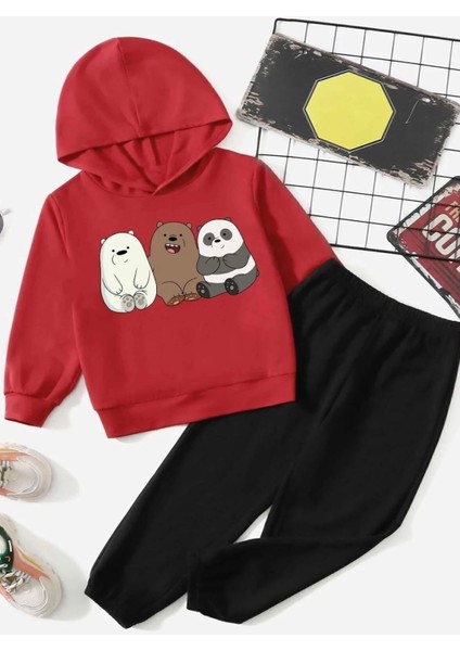 Punıx Kıds Özel Seri %100 Pamuk Üç Mutlu Kafadar Baskılı Kapüşonlu Erkek Çocuk Kışlık Eşofman Takımı