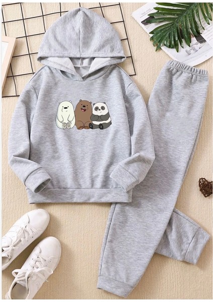 Punıx Kıds Özel Seri %100 Pamuk Üç Mutlu Kafadar Baskılı Kapüşonlu Erkek Çocuk Kışlık Eşofman Takımı