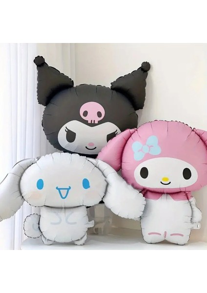 3 Adet Büyük Boy Folyo Balon Kuromi, Melody ve Cinnamorol Figürlü