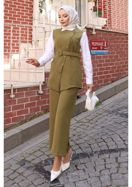 Kemerli Yelek Pantolon Takım Haki 19250