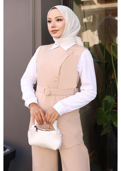 Kemerli Yelek Pantolon Takım Bej 19250 fiyatları