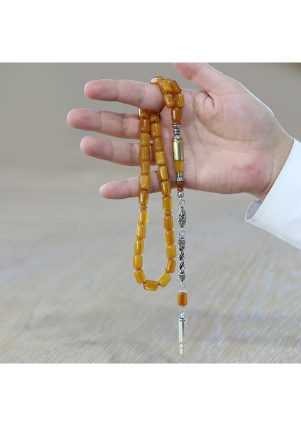 Kararmaz Metal Halat Püsküllü Kurşun Nakkaş Imameli Kapsül Kesim Sarı Sıkma Kehribar Tesbih modelleri