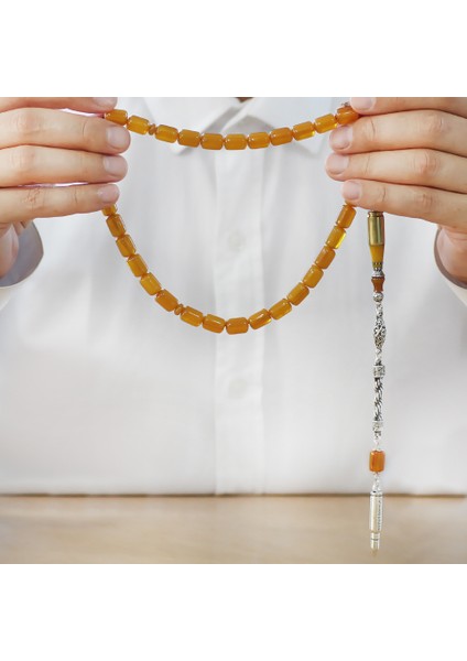 Kararmaz Metal Halat Püsküllü Kurşun Nakkaş Imameli Kapsül Kesim Sarı Sıkma Kehribar Tesbih fırsatları