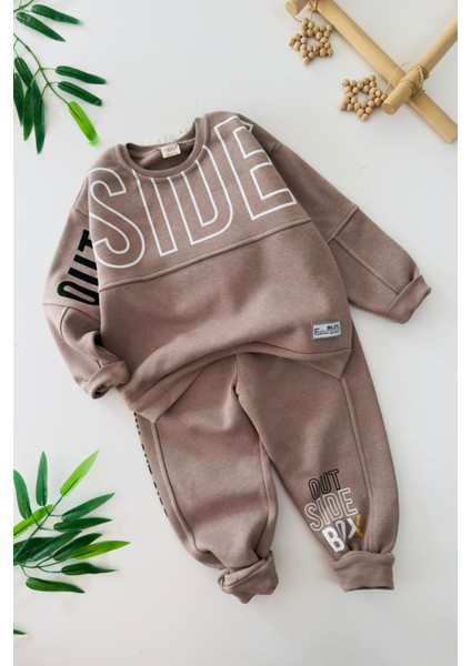 Side Baskılı Erkek Çocuk Kışlık takım - Taba