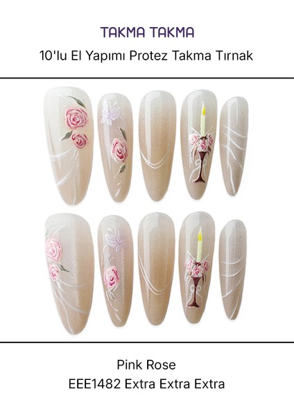 10'lu Ten Rengi Extra Extra Extra EEE1482 Tekrar Kullanılabilir El Yapımı Protez Takma Tırnak - Ten Rengi-S fırsatları