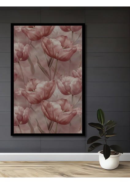 Büyüleyici Pembe Lale Yağlı Boya Görünümlü Sanat Tablosu Dekoratif Ahşap Tablo Dikdörtgen Tablo fiyatları