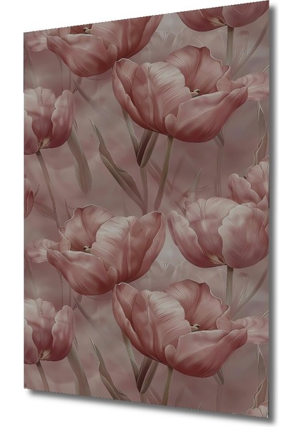Büyüleyici Pembe Lale Yağlı Boya Görünümlü Sanat Tablosu Dekoratif Ahşap Tablo Dikdörtgen Tablo modelleri