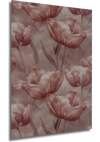 Büyüleyici Pembe Lale Yağlı Boya Görünümlü Sanat Tablosu Dekoratif Ahşap Tablo Dikdörtgen Tablo fırsatları