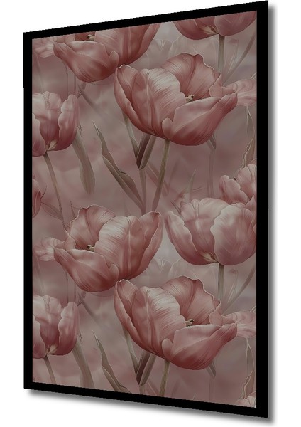 Büyüleyici Pembe Lale Yağlı Boya Görünümlü Sanat Tablosu Dekoratif Ahşap Tablo Dikdörtgen Tablo indirimleri