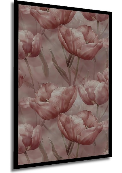 Büyüleyici Pembe Lale Yağlı Boya Görünümlü Sanat Tablosu Dekoratif Ahşap Tablo Dikdörtgen Tablo