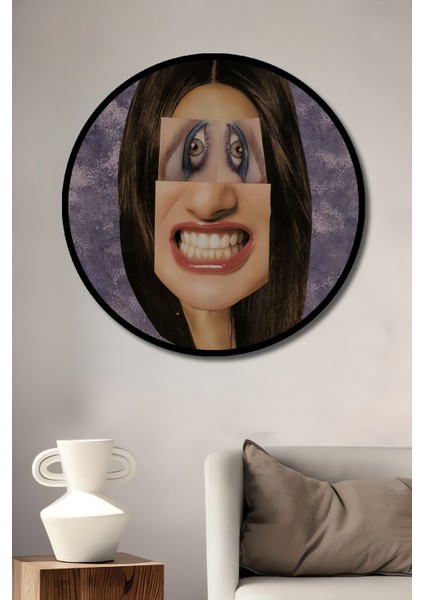 Çığlık Atan Kadın Yağlı Boya Görünümlü Ahşap Dekoratif Tablo Yuvarlak Tablo fiyatları