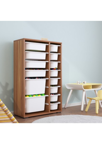 Rine 14 Sepetli Çok Amaçlı Oyuncak Dolabı Tropik Ceviz 2D4K8U