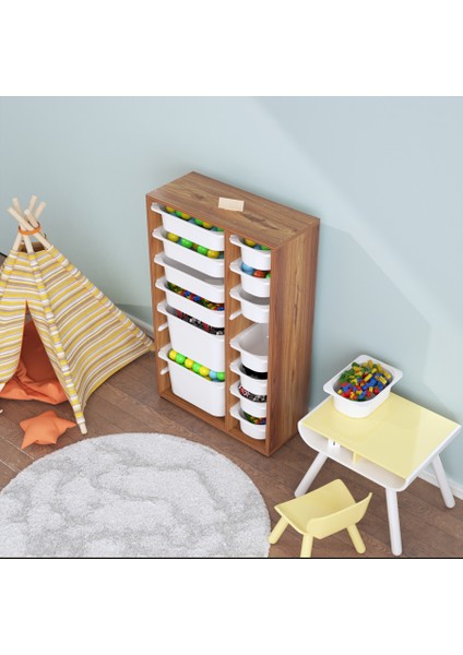 Rine 14 Sepetli Çok Amaçlı Oyuncak Dolabı Tropik Ceviz 2D4K8U modelleri