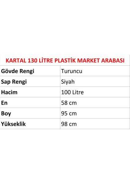 Kartal Plastik Market Alışveriş Arabası 130 Litre Turuncu fiyatları