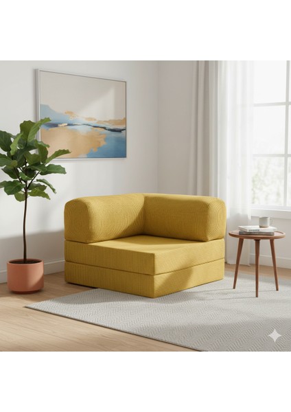 Çok Amaçlı Yer Yatağı ve Köşe Koltuk Seti | 100X100 cm | Puf Koltuk - Yatak | Kadife Kumaş |demirli