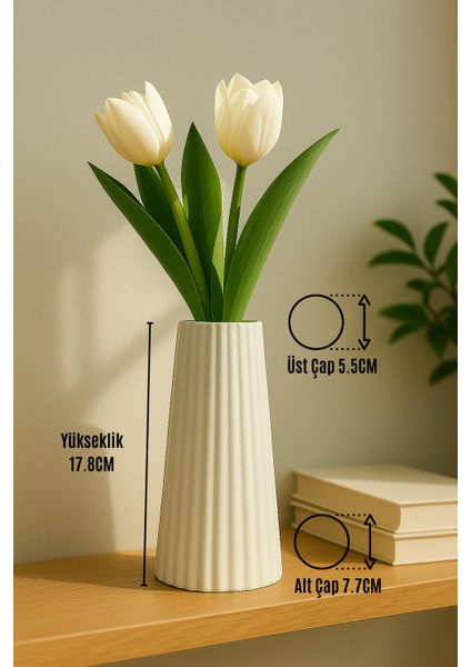 Modern Beyaz Seramik Vazo – El Yapımı Çizgili Beton Vazo – Minimalist Ev & Banyo Dekoru (17.8×7.7 cm) modelleri